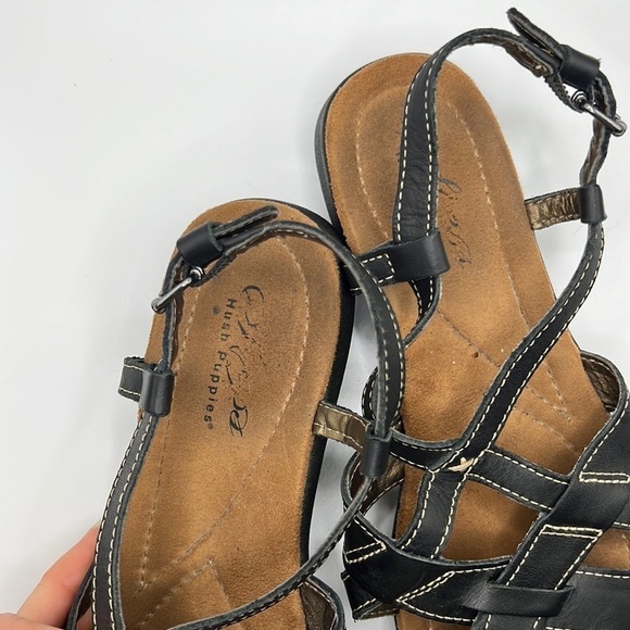 𝅺Hush Puppies Black Leather Strappy Sandals Size 7 - Picture 5 of 10